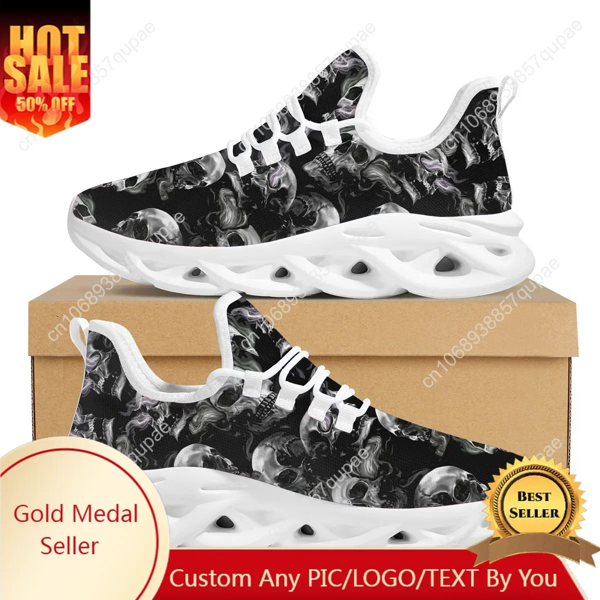 Doginthehole Gothic Skull Custom Ladies Casual Vulcanized Shoes New Comfort Jogging Shoes Fashion Lace Up Sneakers Zapatos Mujer