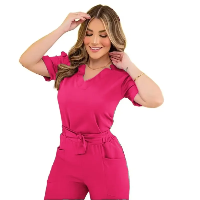 Women Summer Short Sleeve Surgical Scrub Suit Medical Lab Coat Doctor Uniform Nursing Workwear