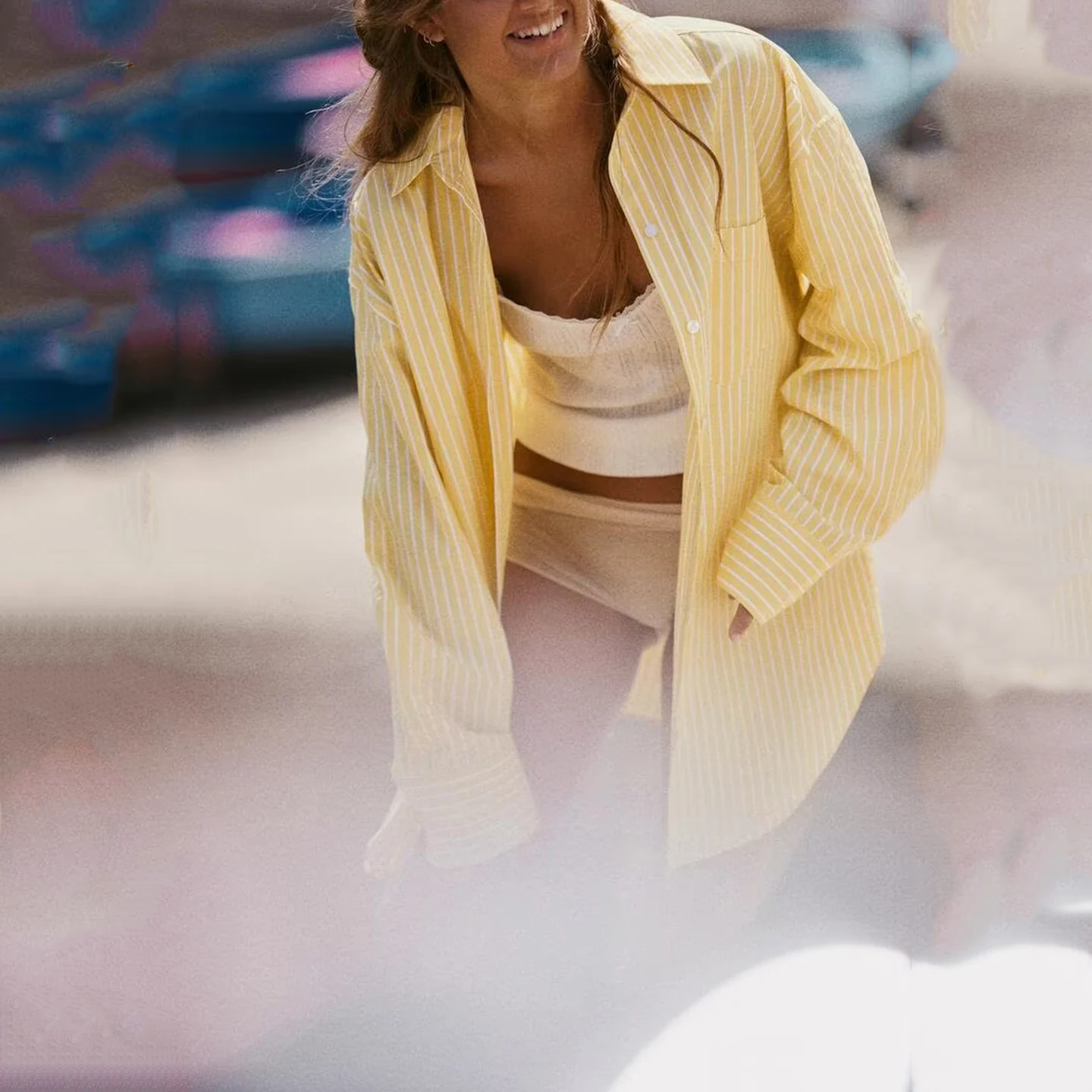

Summer 2025 Women's Faion Casual Striped Loose irt Versatile Sle Commute Wind Polyester Fiber Long Sve Collar