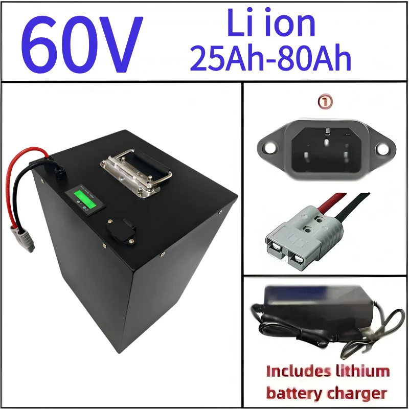 

60V Lithium Li-ion Battery 20Ah 30Ah 50Ah 60Ah 70Ah 80Ah for 1000W 2000W 3000w Two-Wheeler Riskshaw Golf Cart Skateboard