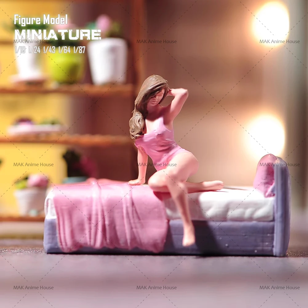 

Miniatures 1/87 1/64 1/43 1/24 1/18 Relax Girl Sitting On The Bed Figure Doll Model Creative Home Scene Decoration Car Toy