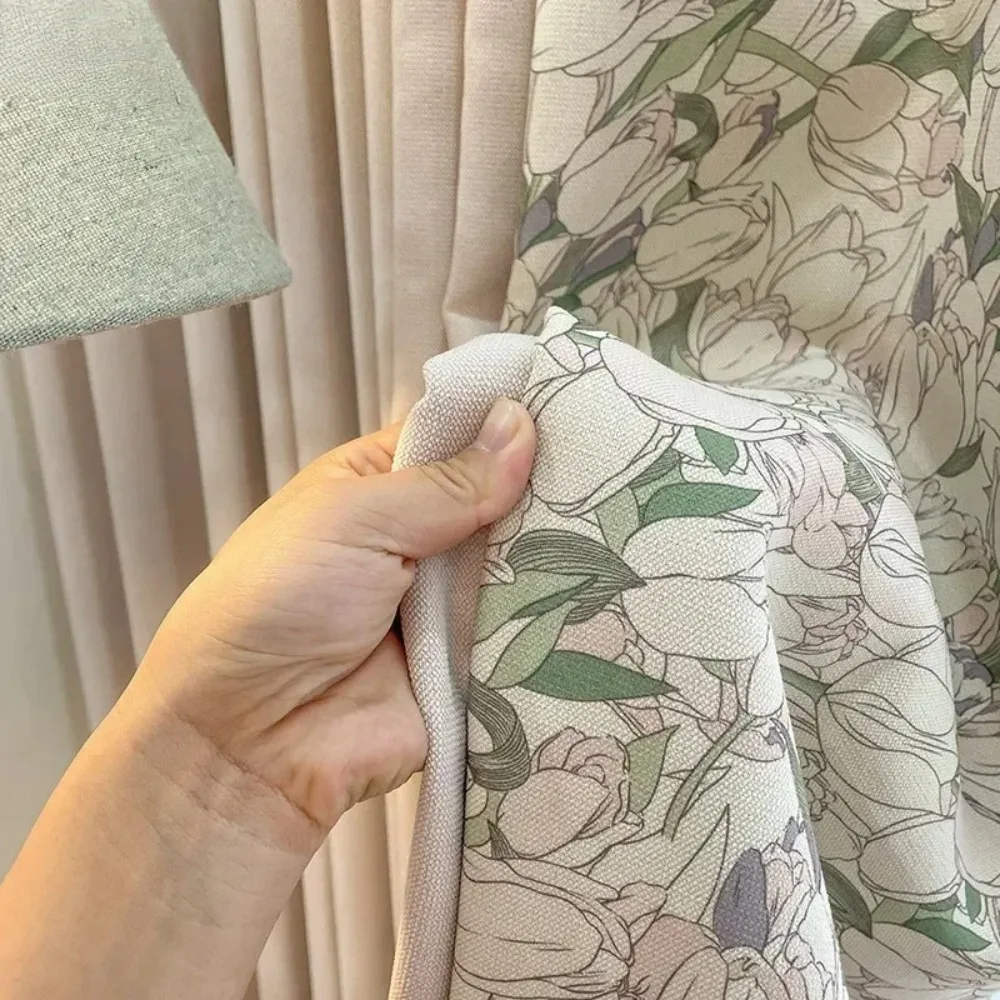 Pastorale Melk Thee Fluwelen Print Splice Verdikte Gordijnen Aangepast Eindproduct voor Woonkamer Slaapkamer Scheidingsgordijn