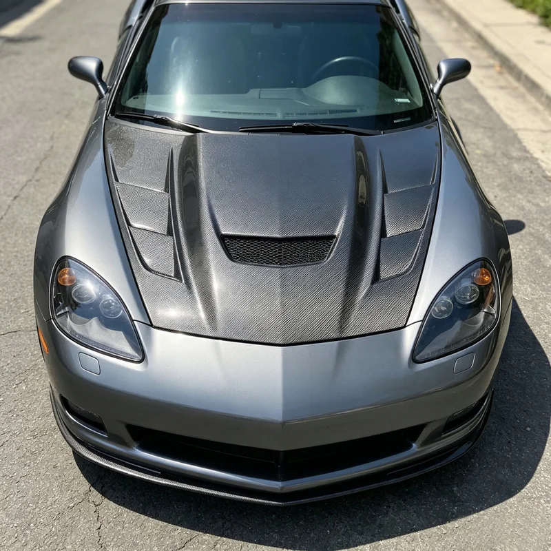 Car Accessories Lightweight Glossy Dry Carbon Fiber Vented Hood Replacement Body Kit for Corvette C6 2005-2013
