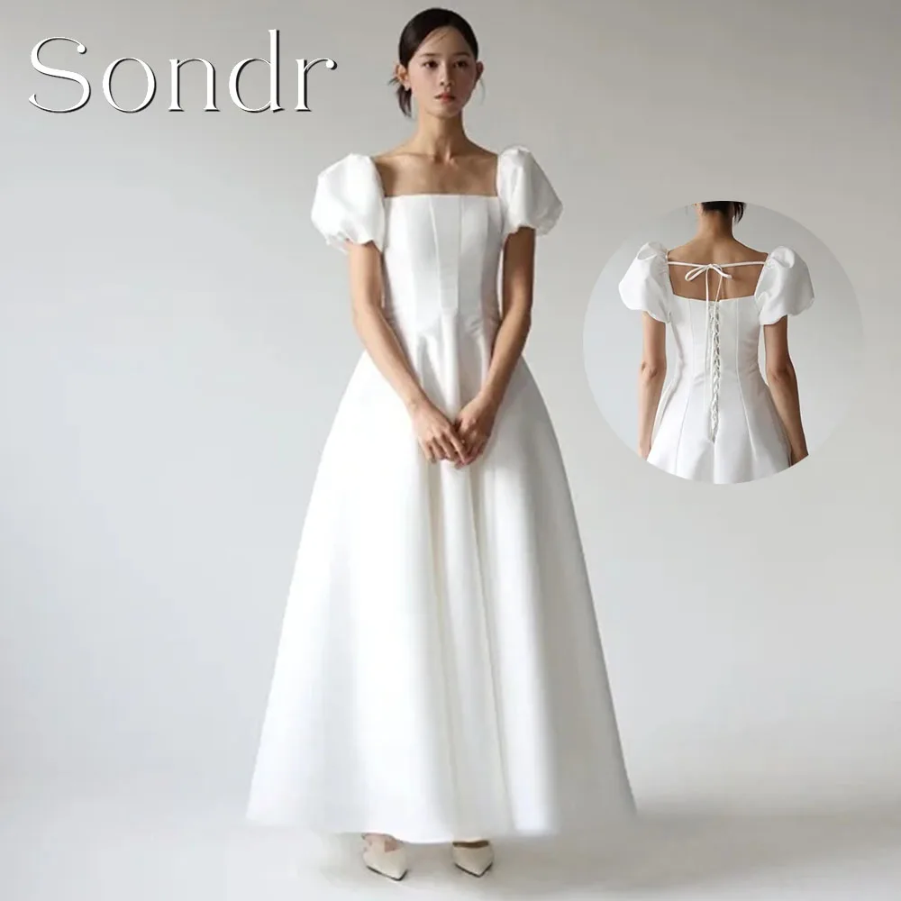 Sondr personnalisé col carré Satin coréen robes de soirée de mariage manches courtes Corset dos Photo Shoot robe mariée bal fête