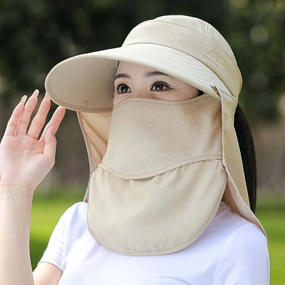 

Fisherman Hat Anti-UV Shawl Mask Hat Face Covering Adjustable Picking Tea Hat Solid Color Breathable Sunshade Shawl Cap Spring