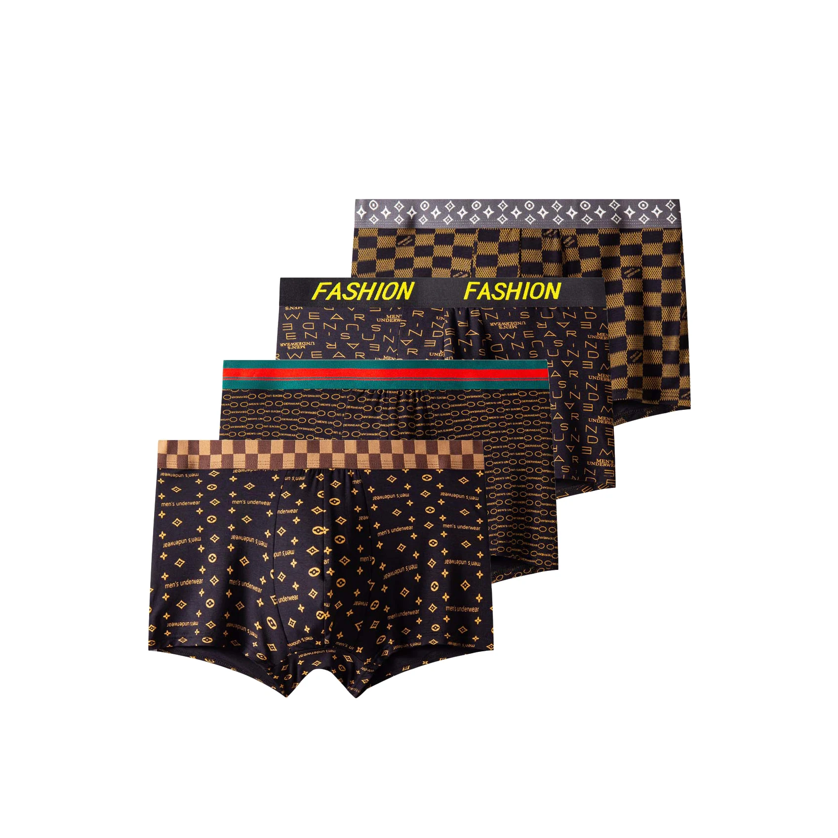 

4 Pcs Men's Luxury Pattern Boxer Briefs Fashion Brand-Inspired Print Underwear Comfortable Breathable Men's Underpants