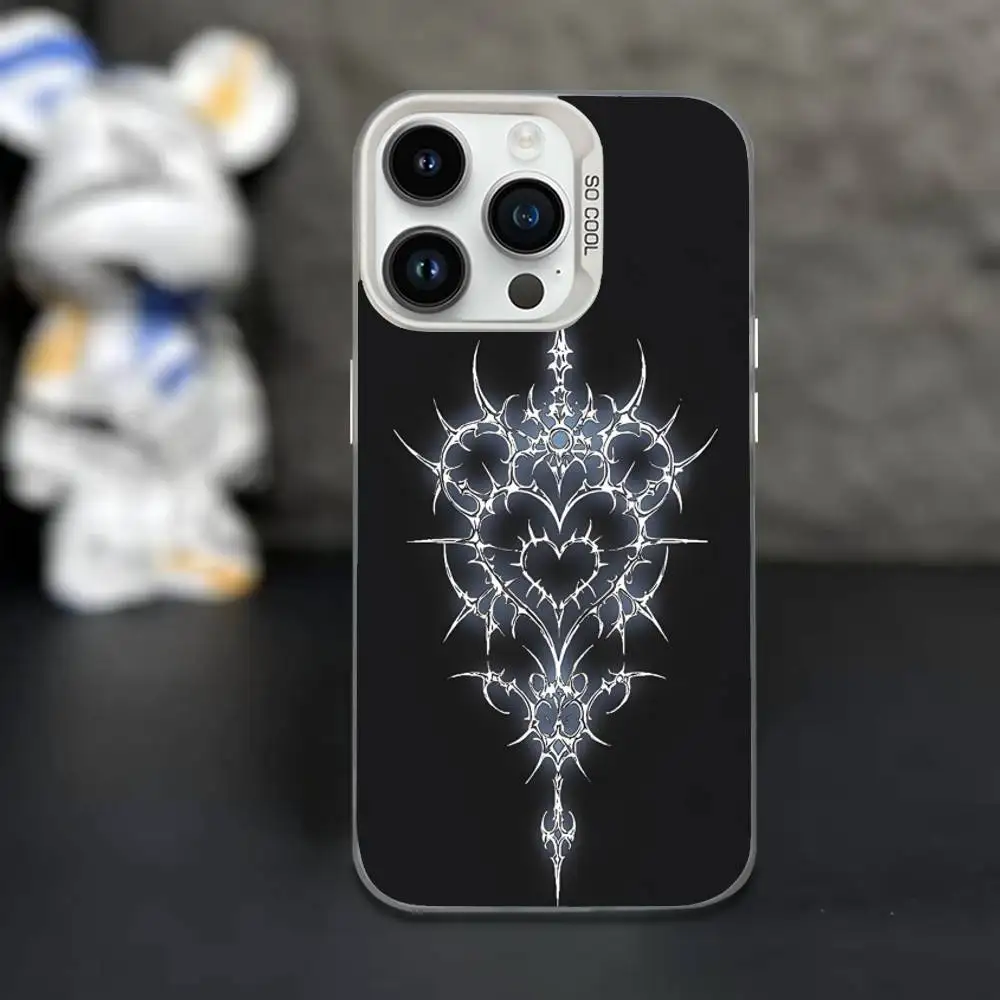 Sigil Cross Gothic Cyber Phone Case For iPhone 16,15,14,13,12,11,Mini,Pro,XS,SE,MAX غطاء أبيض غير لامع مقاوم للصدمات