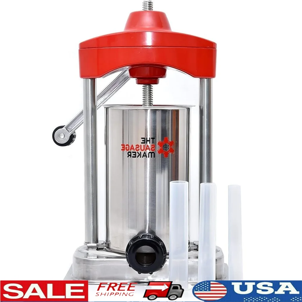 

10 lb Heavy Duty Vertical Sausage Stuffer Stainless Steel Manual and Hand Operated Metal Gears Includes 3 Stuffing Tubes