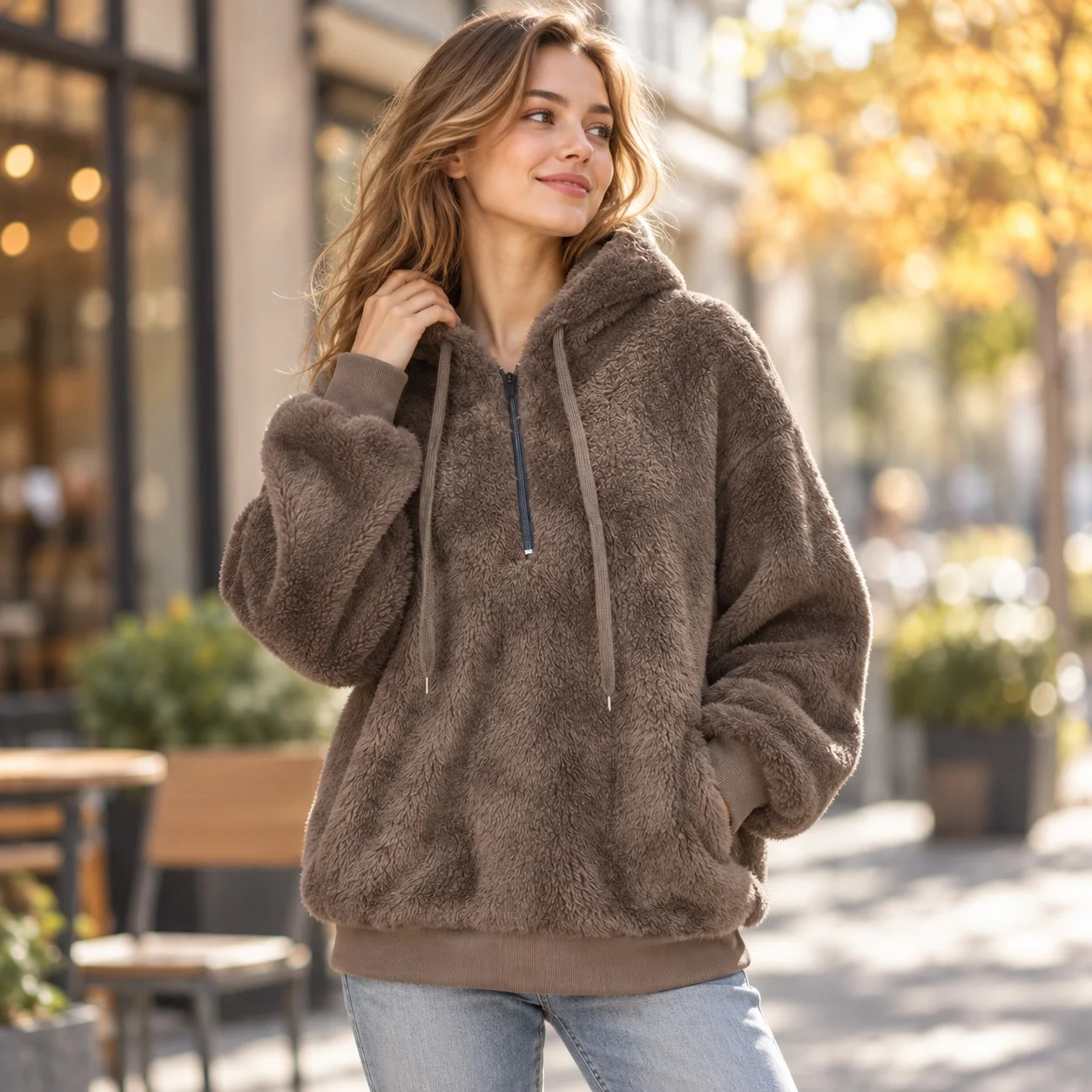 Loose Fit Hooded Hoodie with Long Sleeve Regular Length Commuter Style Patchwork Standard Length Casual Women Sweatshirt