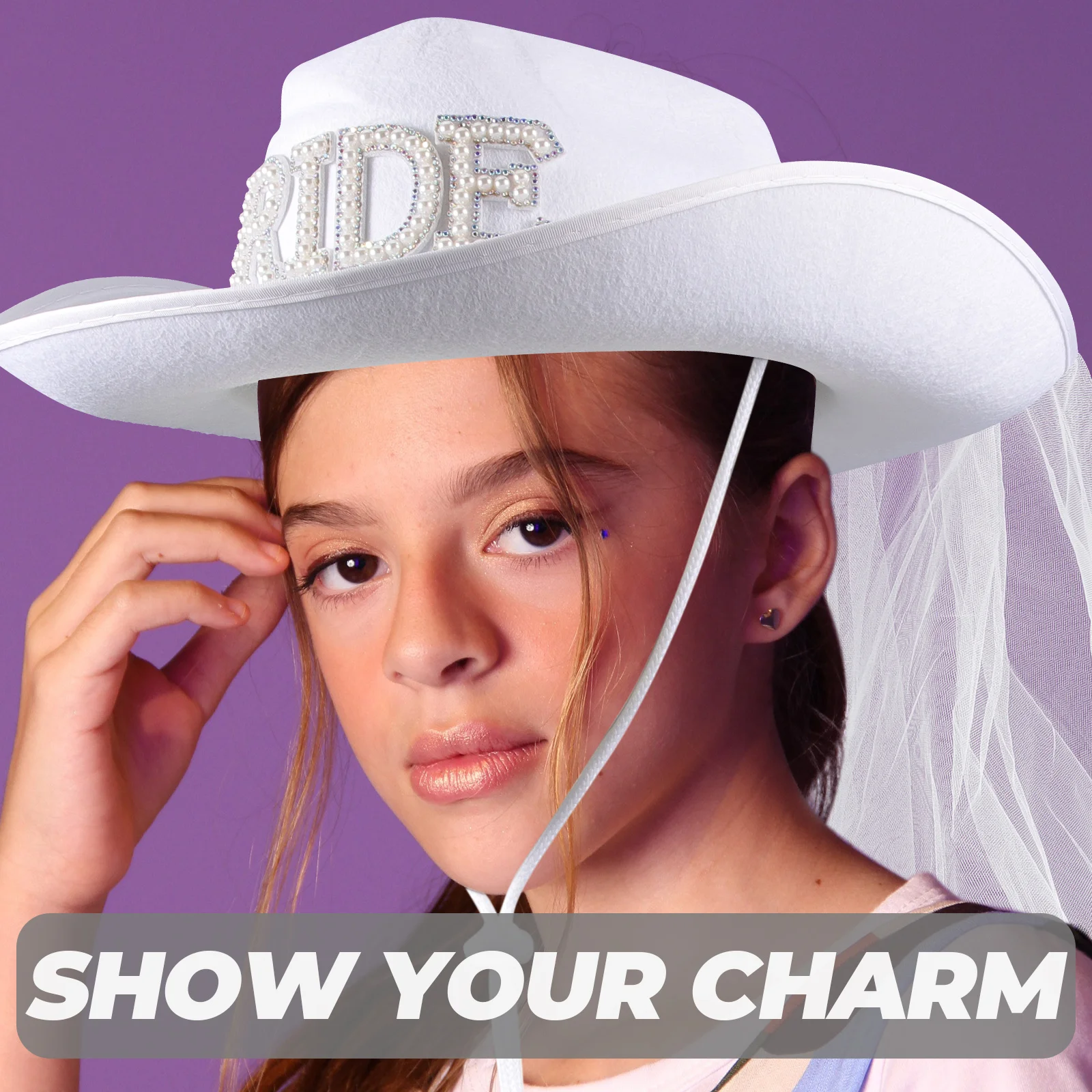 

White Cowboy Hat Wedding with Veil Bridal Cowgirl Women's Hats & Caps for Bachelorette