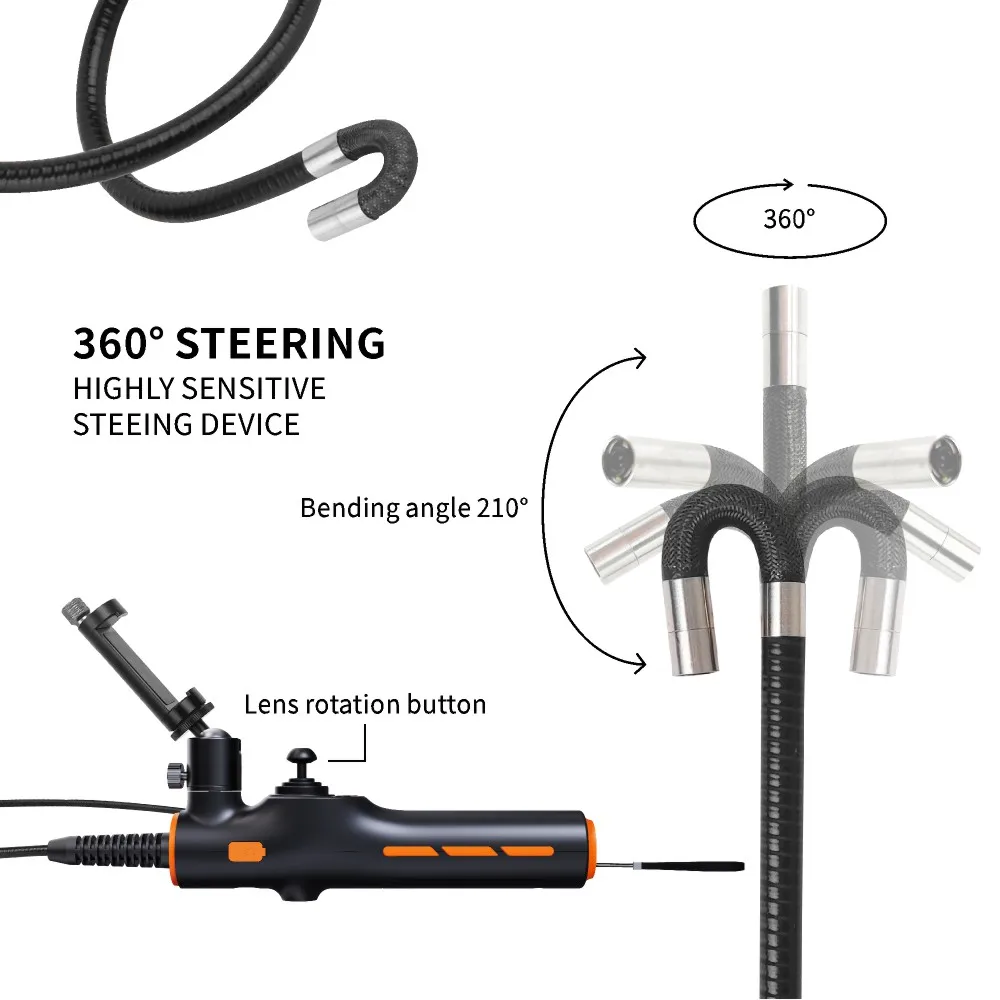 Kamera Inspeksi Pipa Mobil MS6mm Snake LED HD 360 Panoramic Endoskop Terhubung Ponsel Video Joystick Genggam Boreskop