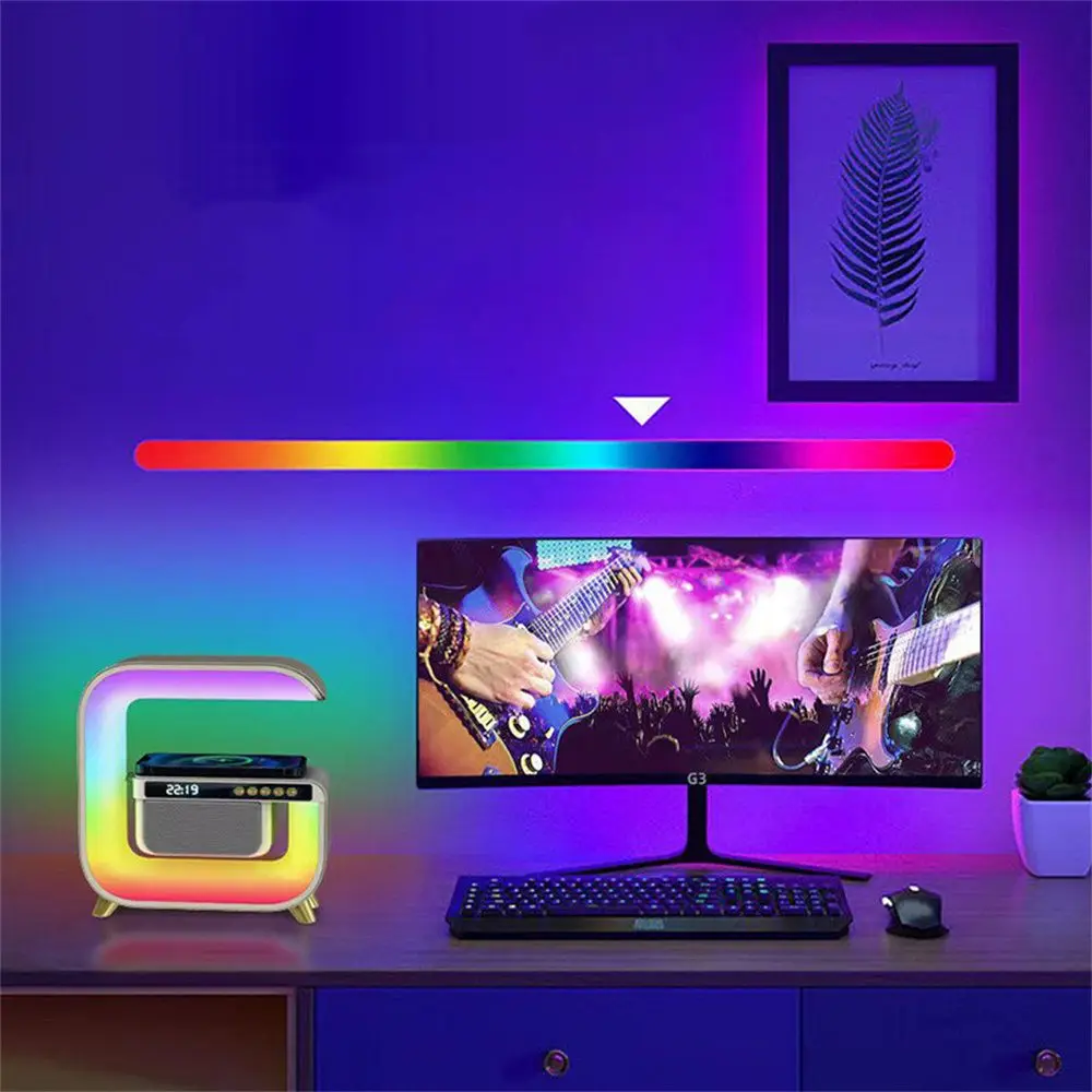 Multifunctional Bluetooth Speaker Alarm Clock Wireless Mobile Phone 15W Colorful Wireless Charging Subwoofer RGB Table Light