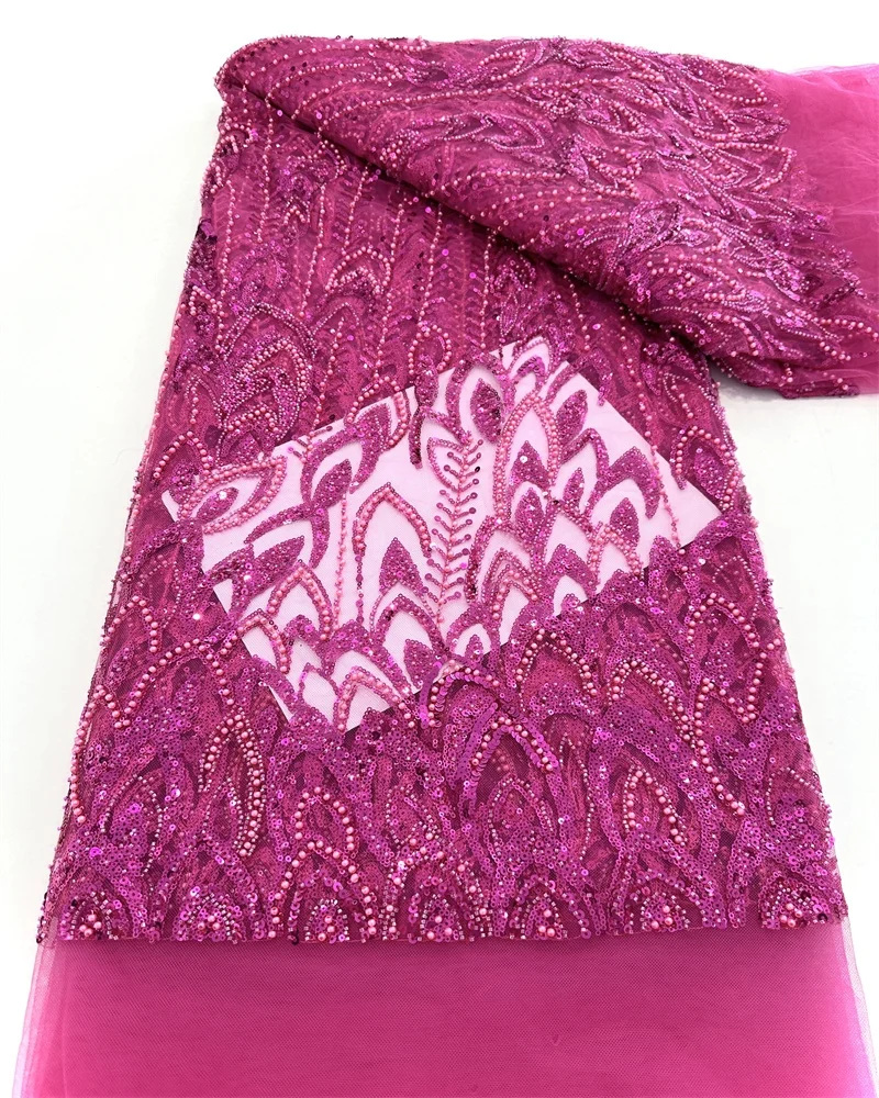 Africa Nigerian Beaded French Mesh Lace With Sequins High Quality 2025 Embroidery Lace Sequins Lace For Wedding Dresses Women