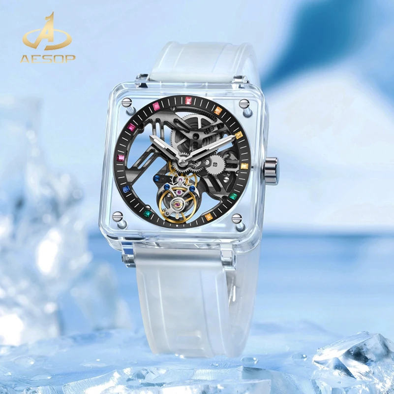 AESOP Flying Tourbillon Skeleton Mechanical Luxury Watches Waterproof Watch Brand For Men Movement Sapphire Mirror Transparent