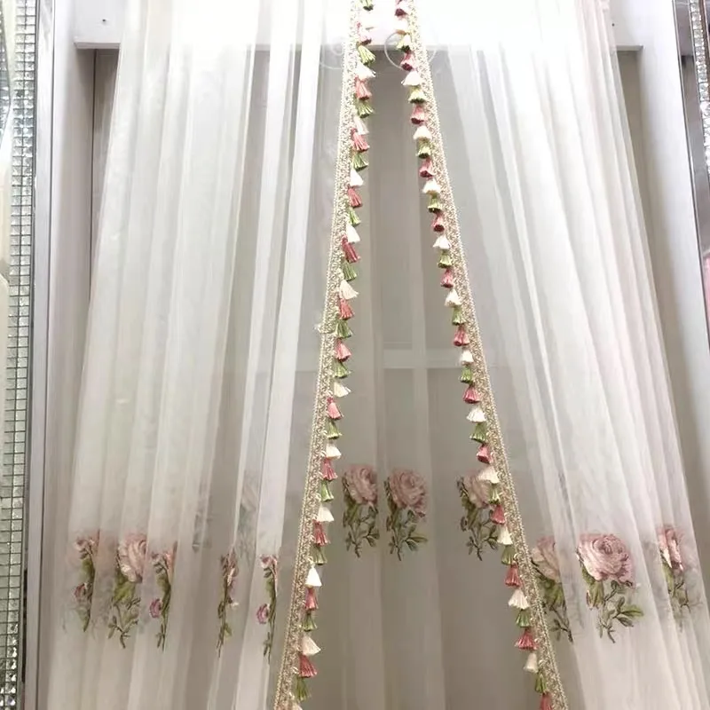 Luxury White European Embroidered  Sheer Curtains for Living Room Bedroom Floral Peony Tulle Window Drapes