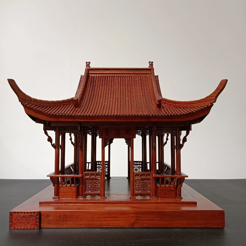 

Wood carving Zuiwengting tabletop ornaments gifts ancient architectural model collection