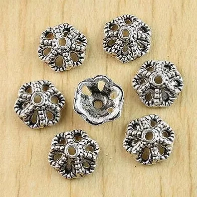 

50pcs 9.5mm hole 1mm Alloy matel antiqued silver crafted flower bead caps HWH0833