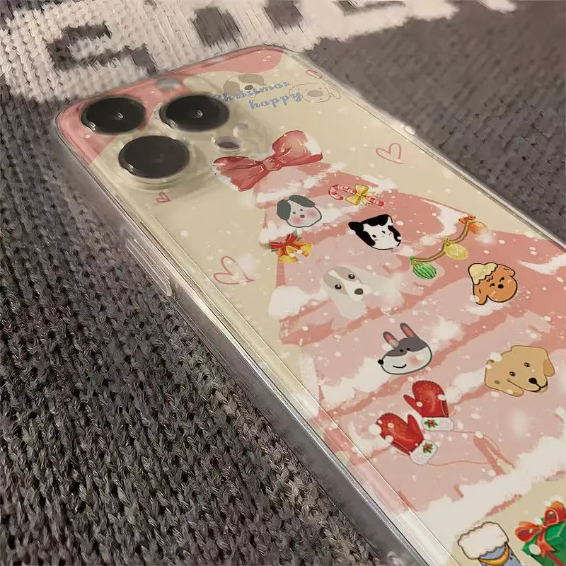 Animals Xmas Tree Phone Case For iPhone 16 15 14 13 12 11 Pro XS MAX 7 XR 8 7 Plus Clear Cover Fundas