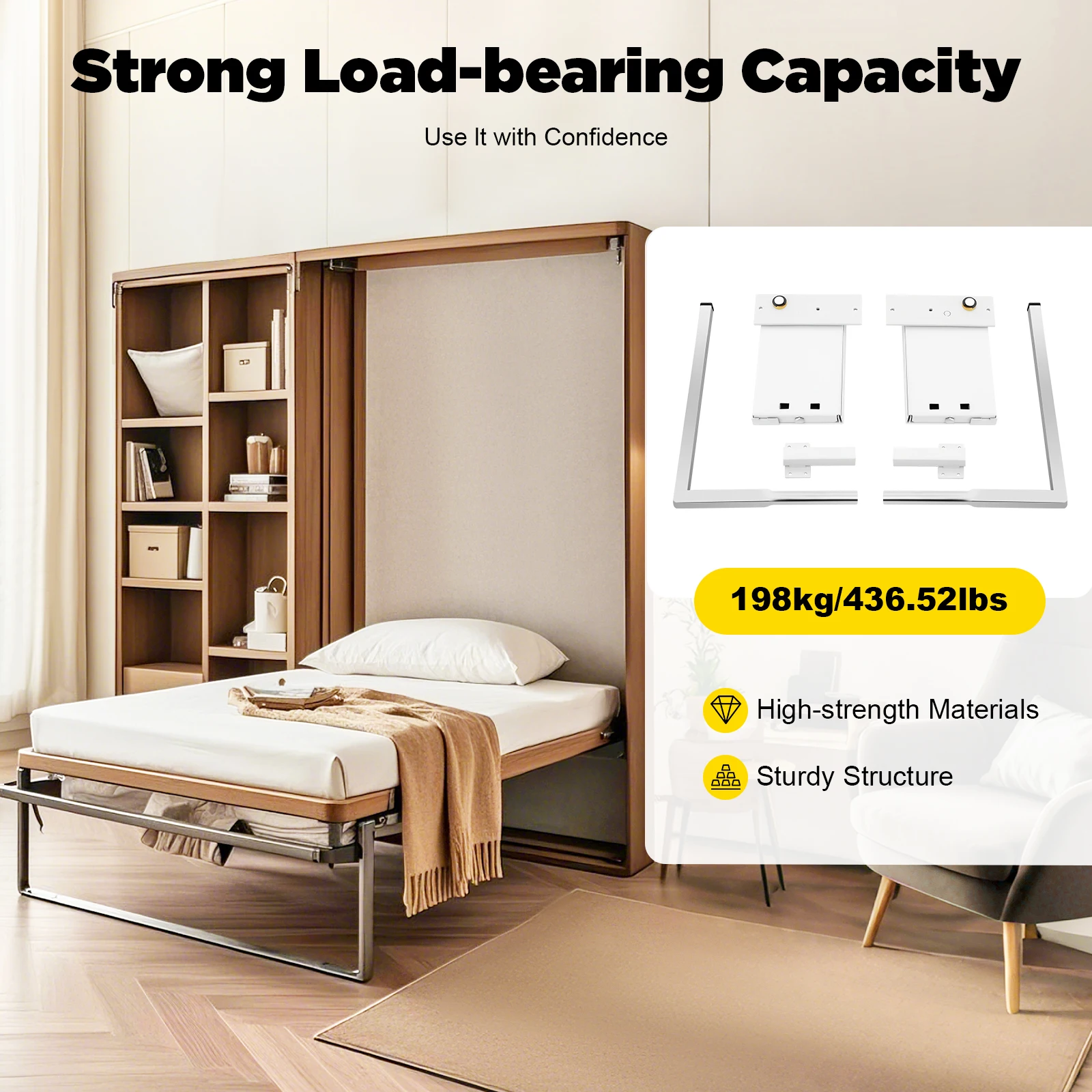 

Bed Hinge Kit Bed Installation Kit Strong Load-bearing Capacity Fixed Bed Board Hinge for Medium-sized Wall Beds