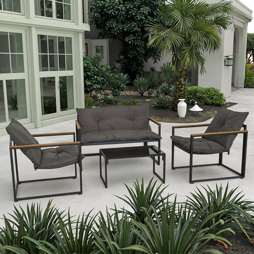 

4-Piece Steel Metal Outdoor Patio Furniture Set Comfortable for Living Room Courtyard Garden Park Hospital Warehouse Use