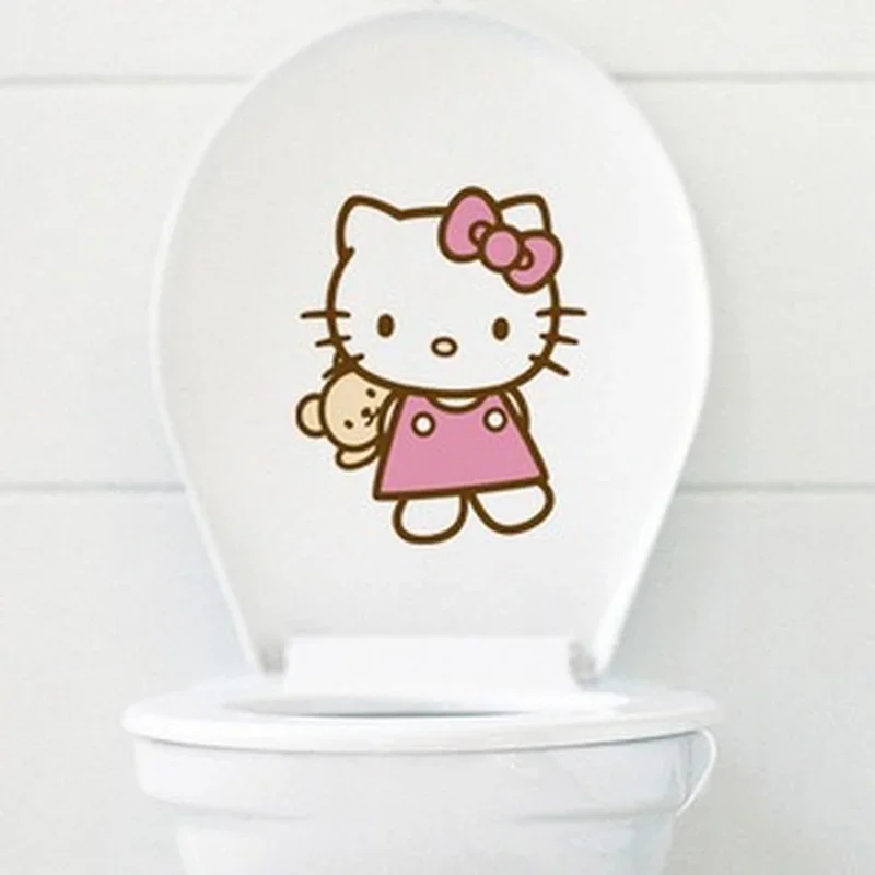 Hello Kitty Cartoon Toilet Stickers Cute Animation PVC WaterProof Wall Sticker Fashion Decal Bathroom Toilet Frigerator Decorate