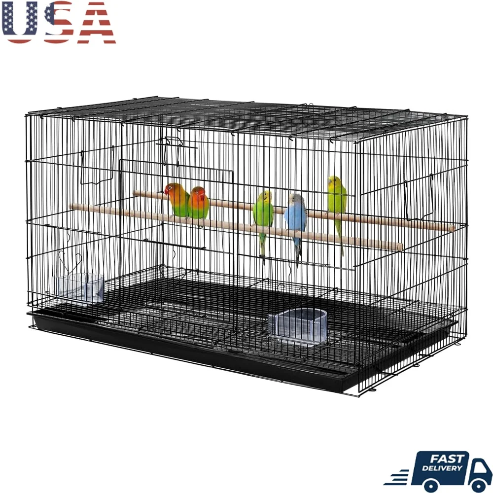 

Spacious Bird Cage Small to Medium Birds with Slide-Out Tray Safety Doors Pre-Assembled Perches Easy to Clean
