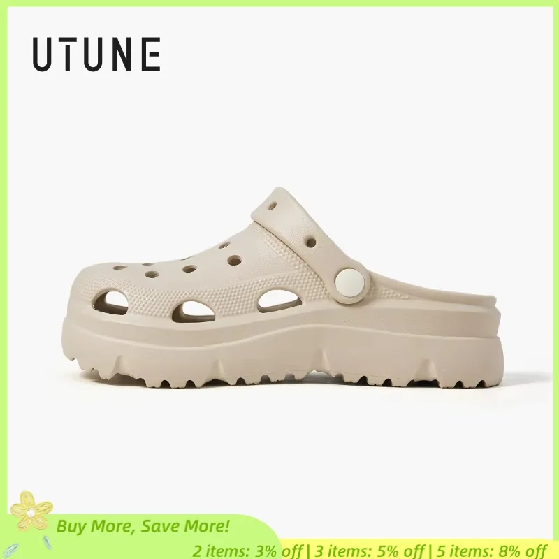 

UTUNE Summer Thick-Soled Clogs for Women Non-Slip Height-Increasing Slippers Soft Beach Korean-Style Breathable Couple Sandals
