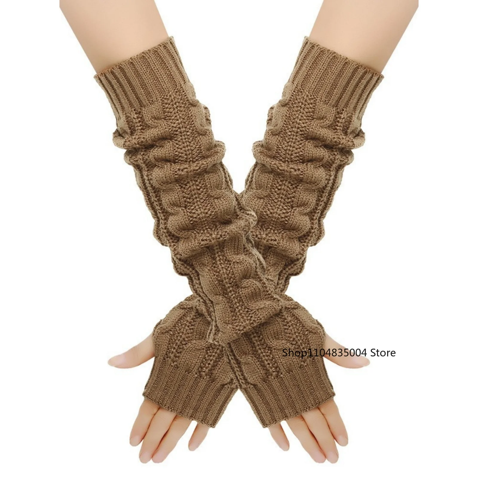 قفازات نسائية محبوكة لتدفئة الذراع: كابل - تصميم محبوك، بدون أصابع، دافئة وأنيقة للخريف والشتاء والارتداء اليومي والمكتب #1