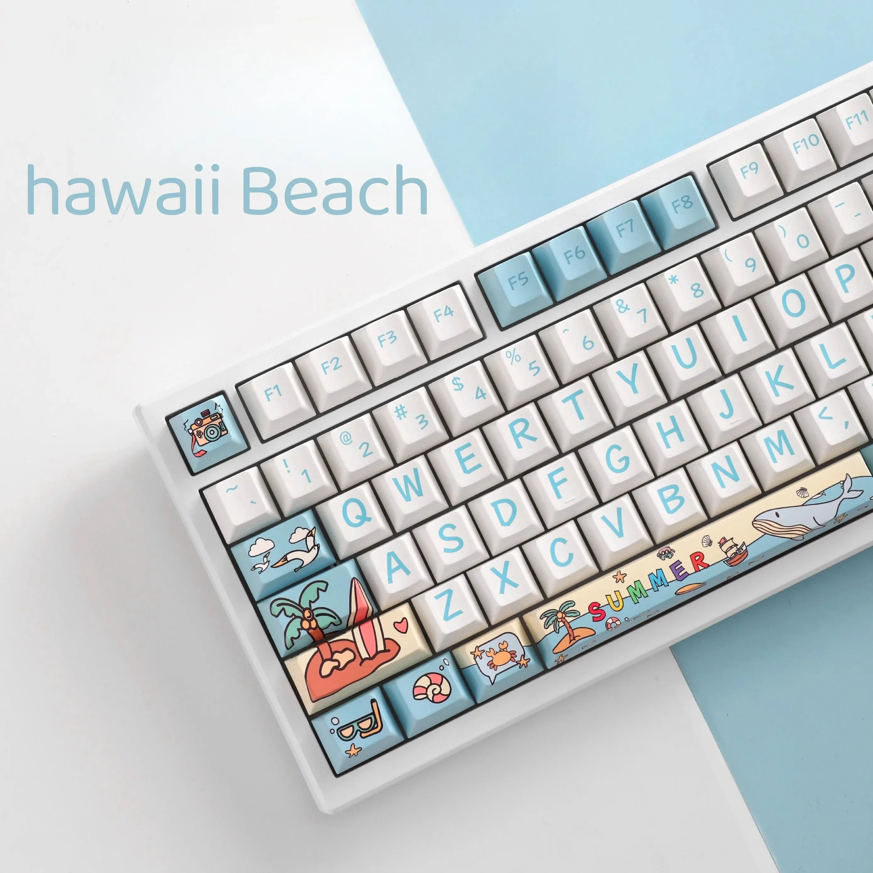 Imagem -02 - Hawaiian Beach Keycaps Pbt Cherry Dye Sublimation Adequado para a Maioria dos Teclados Mecânicos do Jogo Faça Você Mesmo Verão Azul 126 Teclas