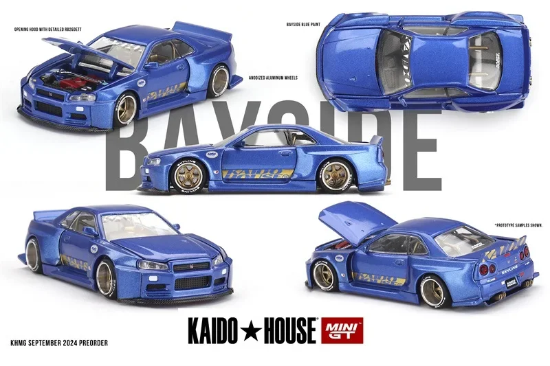 

Kaido House x MINI GT Skyline R34 V2 Aero SHINJUKU V2 Синяя литая под давлением модель автомобиля