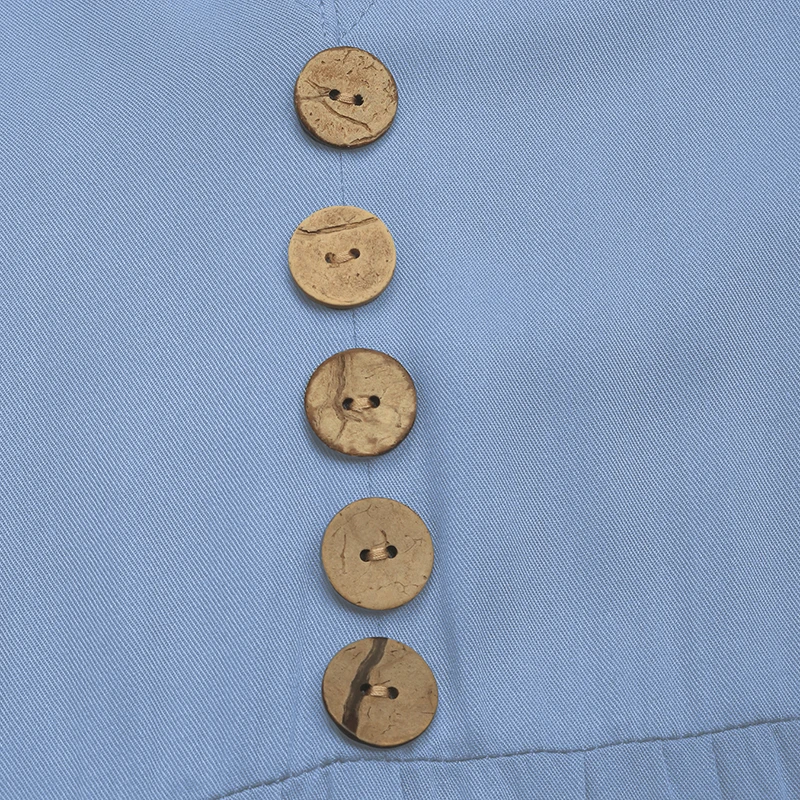 فستان نسائي أزرق فاتح برقبة على شكل V وأكمام قصيرة وأزرار أمامية متدرجة فستان صيفي كاجوال للحفلات بوهو بقصة ضيقة #4