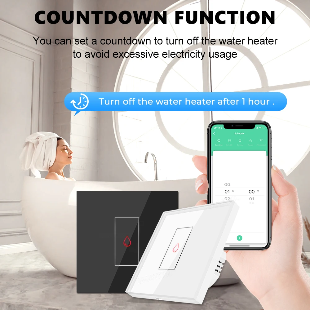 Power Monitor 20A Tuya Smart Wifi Water Heater Boiler Touch Switch Air Conditioner Light Timing EU Wall For Alexa Google Home