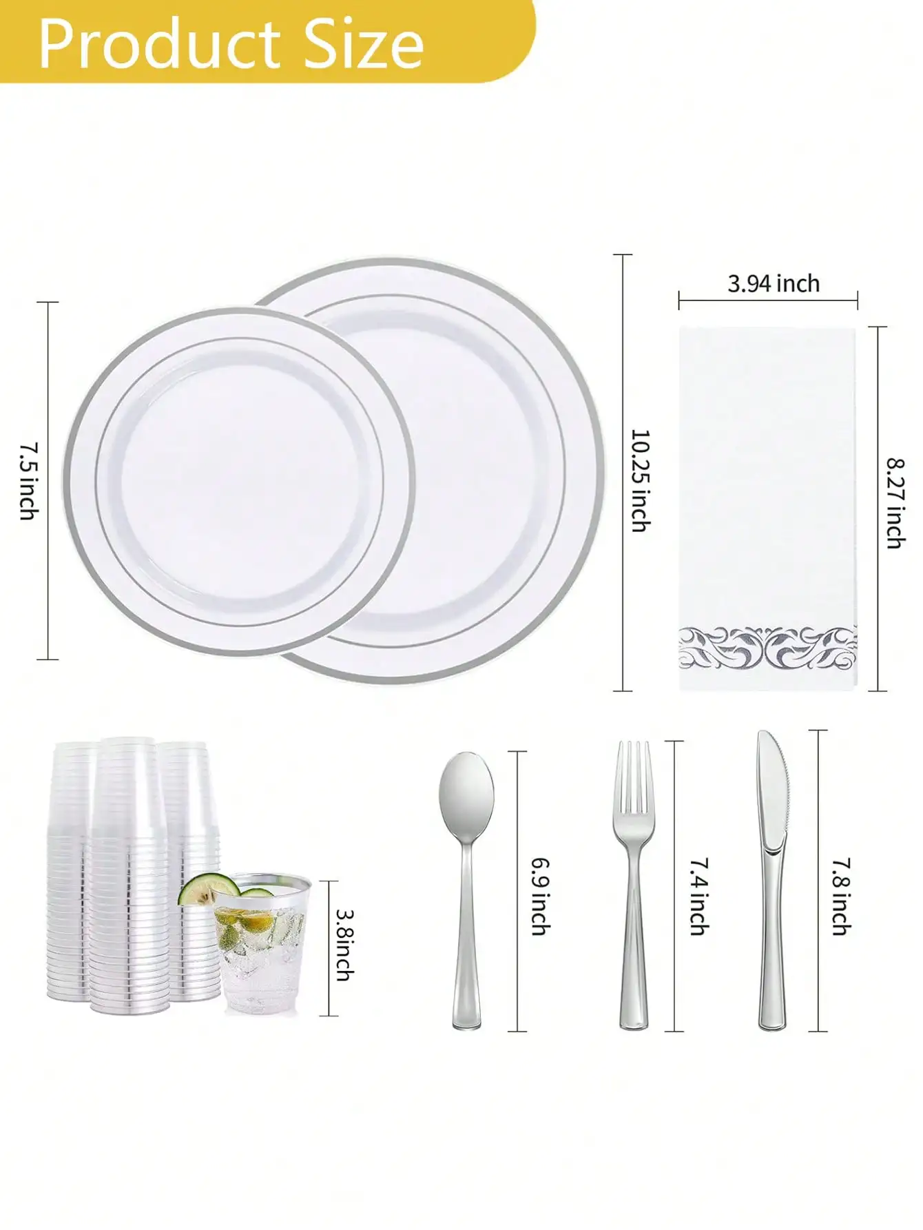 silverDinnerware Set birthday party disposable tableware plates cupknives forks spoons napkins tablecloth party wedding supplies