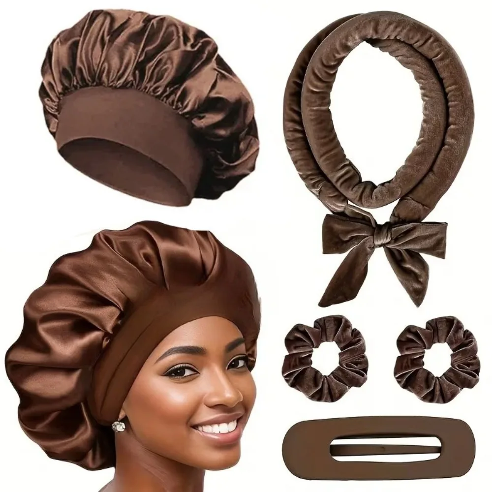 Heatless Hair Curler Set with Satin Bonnet No Heat Sleep in Curlers Headband Soft Hair Curler Satin Curlers Curls Styling Tools