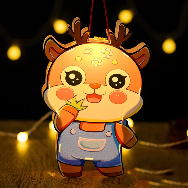 PVC Luminous LED Lantern for Kids, Cartoon Animal Lamp, DIY Handiwork Material, Mid-Autumn Festival, Party Ornament