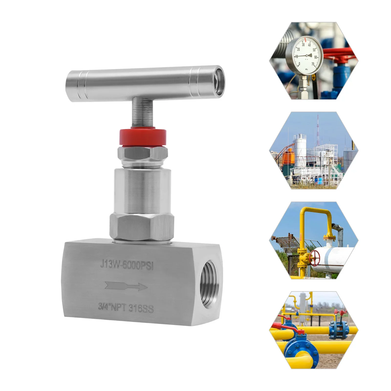 Válvula de agulha reta de aço inoxidável 316 de 3/4 "npt, válvula de controle de fluxo hidráulico de rosca à prova de vazamento para tubulação e regulação de fluido