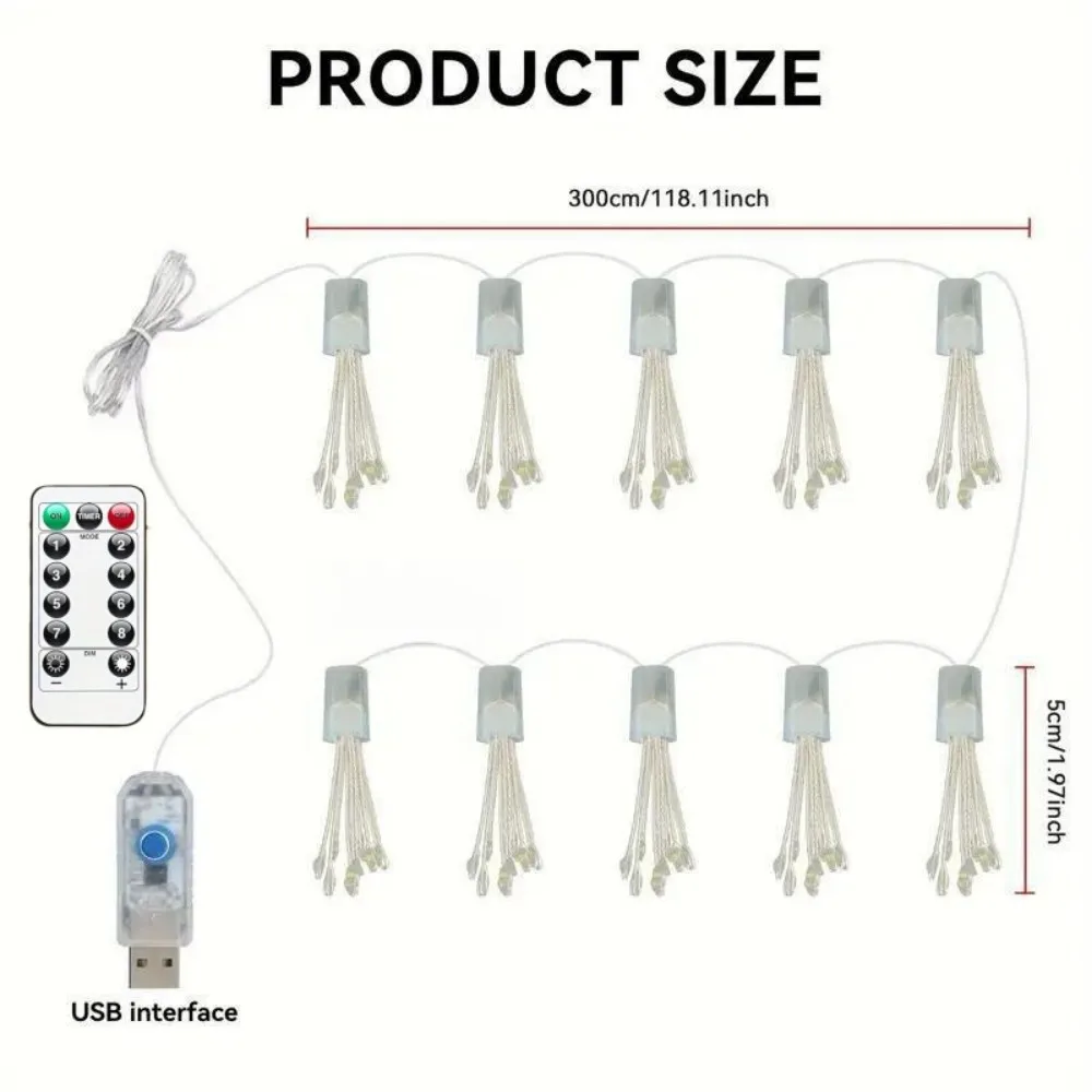 1PC 3M100LED USB Firework String Fairy Lights, 8 Modes For Wedding Holiday Party Garden Room Christmas Decoration