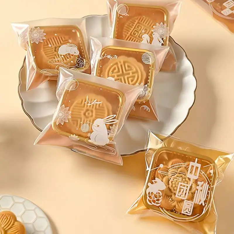 

100pcs Square Moon Cake Trays Mooncake Packaging Bag Cover Food Container Holder Gold Plastic Cake Cookie Egg Tart Gift Boxes