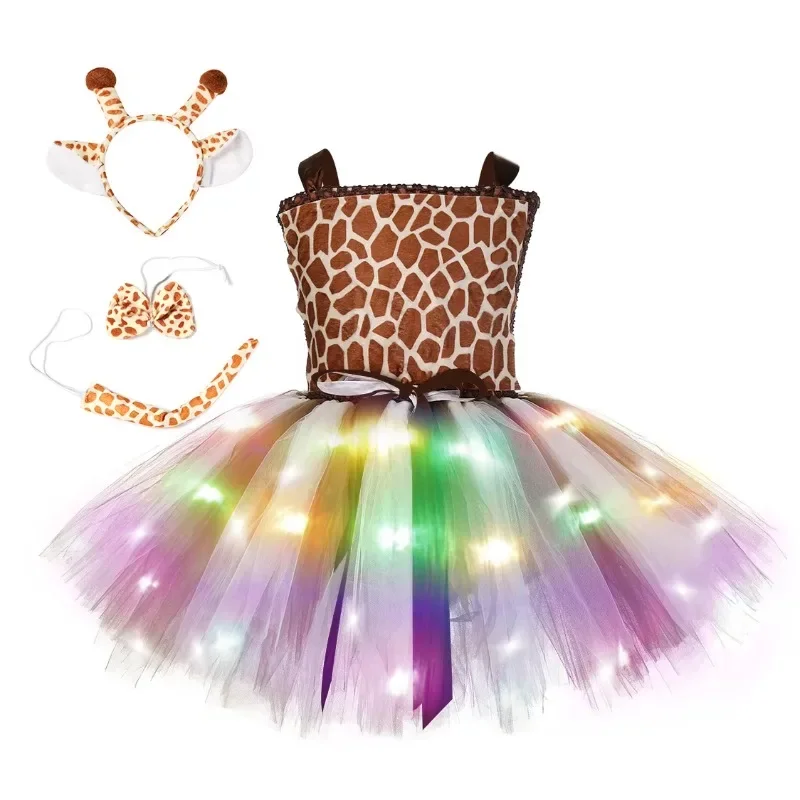 

Fashion Toddler Led Girls Dresses Animal Theme Girls Cosplay Dresses In Bulk Rainbow Light Up Giraffe Costume With Hair Hoop