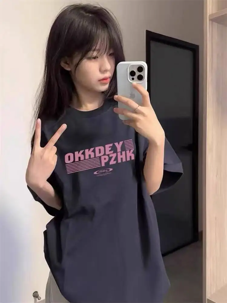 

Летняя футболка из плотного чистого хлопка, свободного кроя, с круглым вырезом, модная, повседневная, от трендового бренда