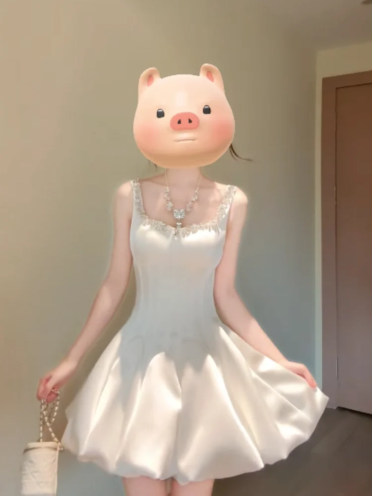 

Ele Diamond Embellied Square Ne Strap Dr Women's Waist Cinched Birthday Ball Gown Satin ort Skirt Faionable