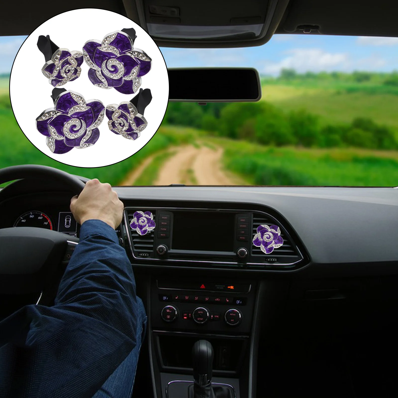 

4Pcs Camellia Air Vent Clips Cute Car Scent Diffuser Interior Decor Accessories for Women Cute Car Accessories