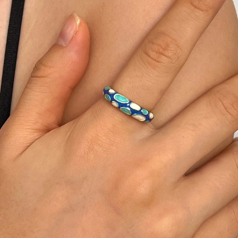 Minimalist Chinese Style Drip Oil Ring Colorful Vintage Enamel Statement Ring Adjustable Ethnic Floral Pattern Ring Wedding