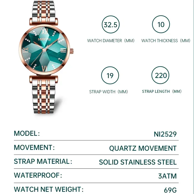 NIBOSI Fashion Women's Watches Luxury Brand Original Elegant Quartz Watch for Ladies Waterproof Stainless Steel Luminous Date