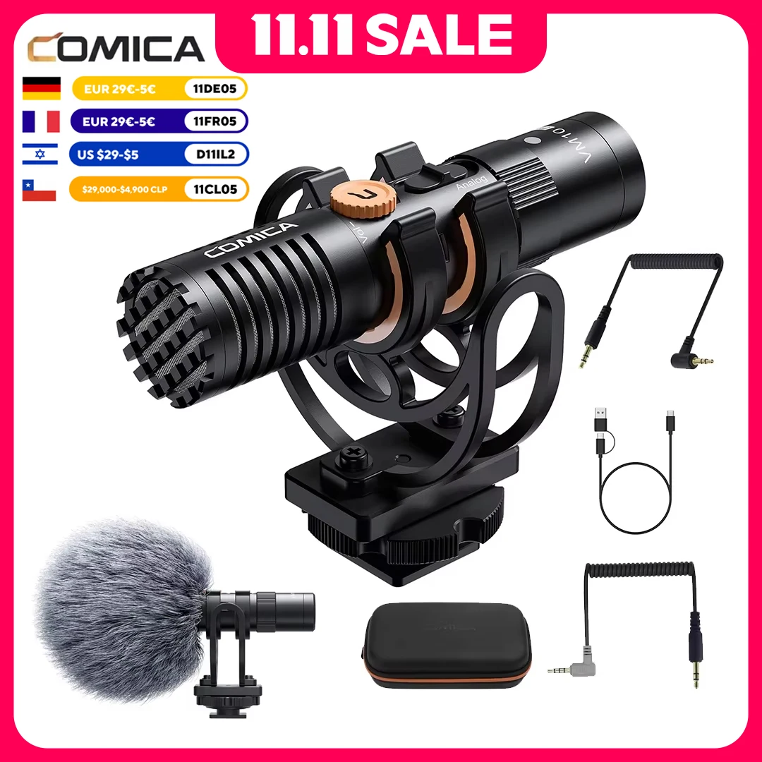 

COMICA VM10 PRO On-Camera Cardioid Shotgun Microphone with Shock Mount for Android iPhone DSLR Camera Gopro DJI Action 3