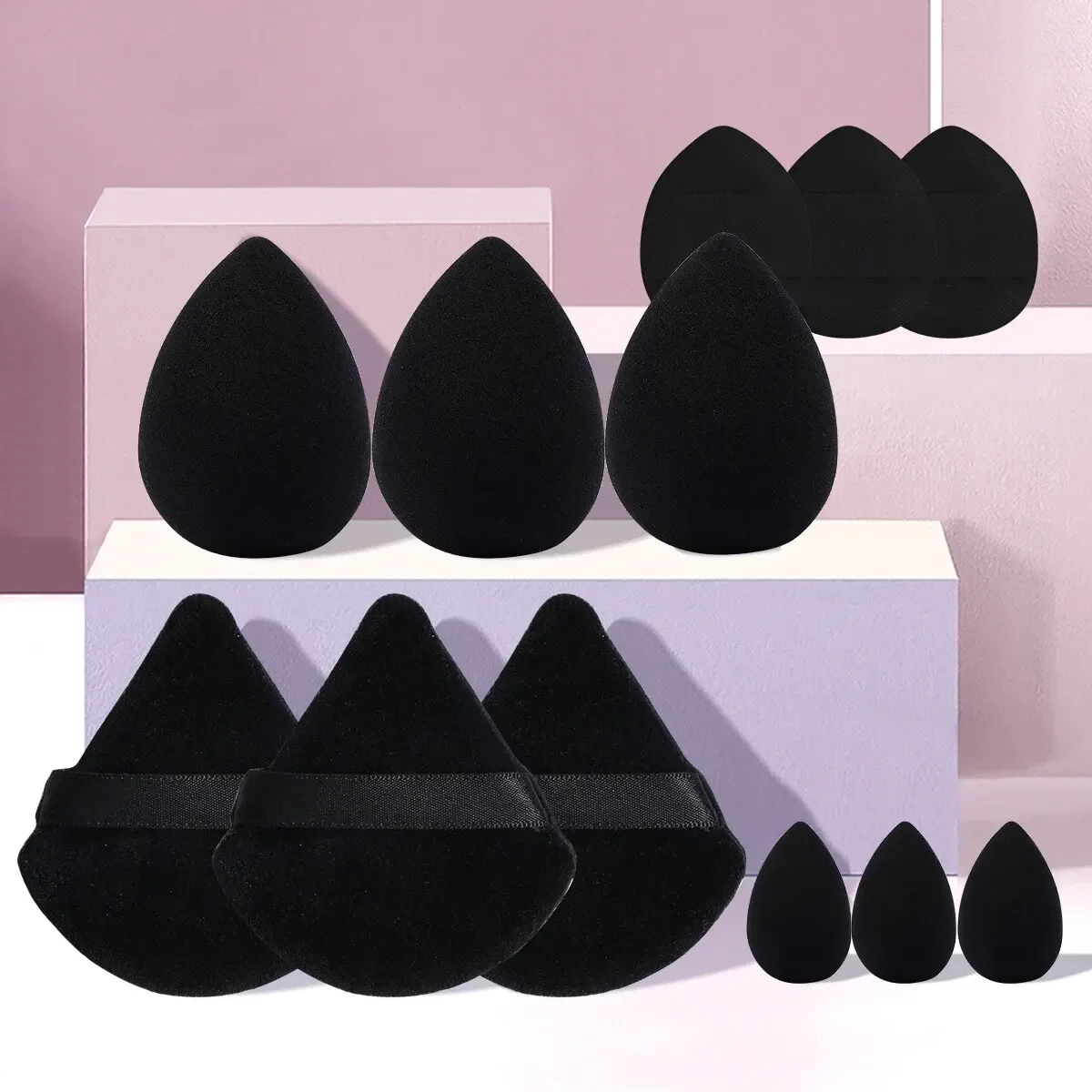 12pcs Makeup Puff Mini Triangle Puff Plush Powder Cushion Circular Water Droplet Makeup Egg Sponge Egg Makeup Egg Beauty Egg