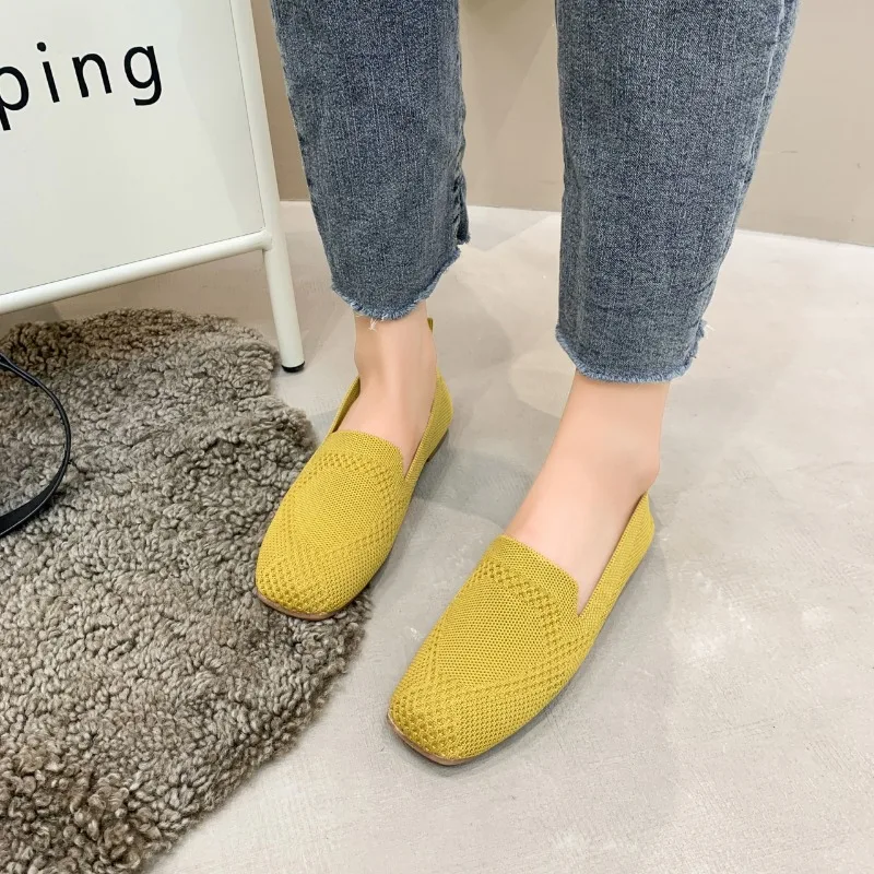 Fashion Spring Autumn New Mesh Ballet Flat Women Mesh Breathable Sneakers Women Square Toe Slip on Loafers Size 43 Zapatos Mujer