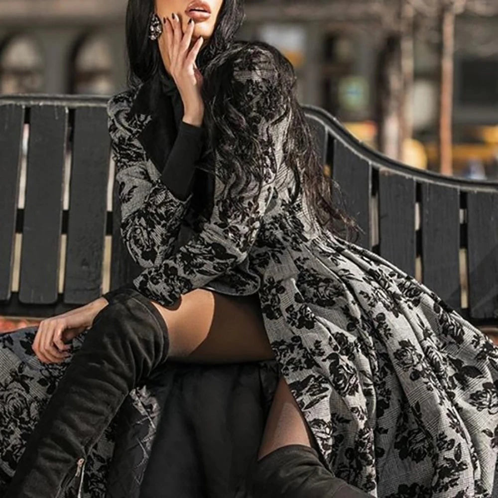 

Women's British Style Elegant Jacket Lace Patchwork Vintage V-Neck Long Sleeve Button Cardigan Midi Female Winter Coat Jackets