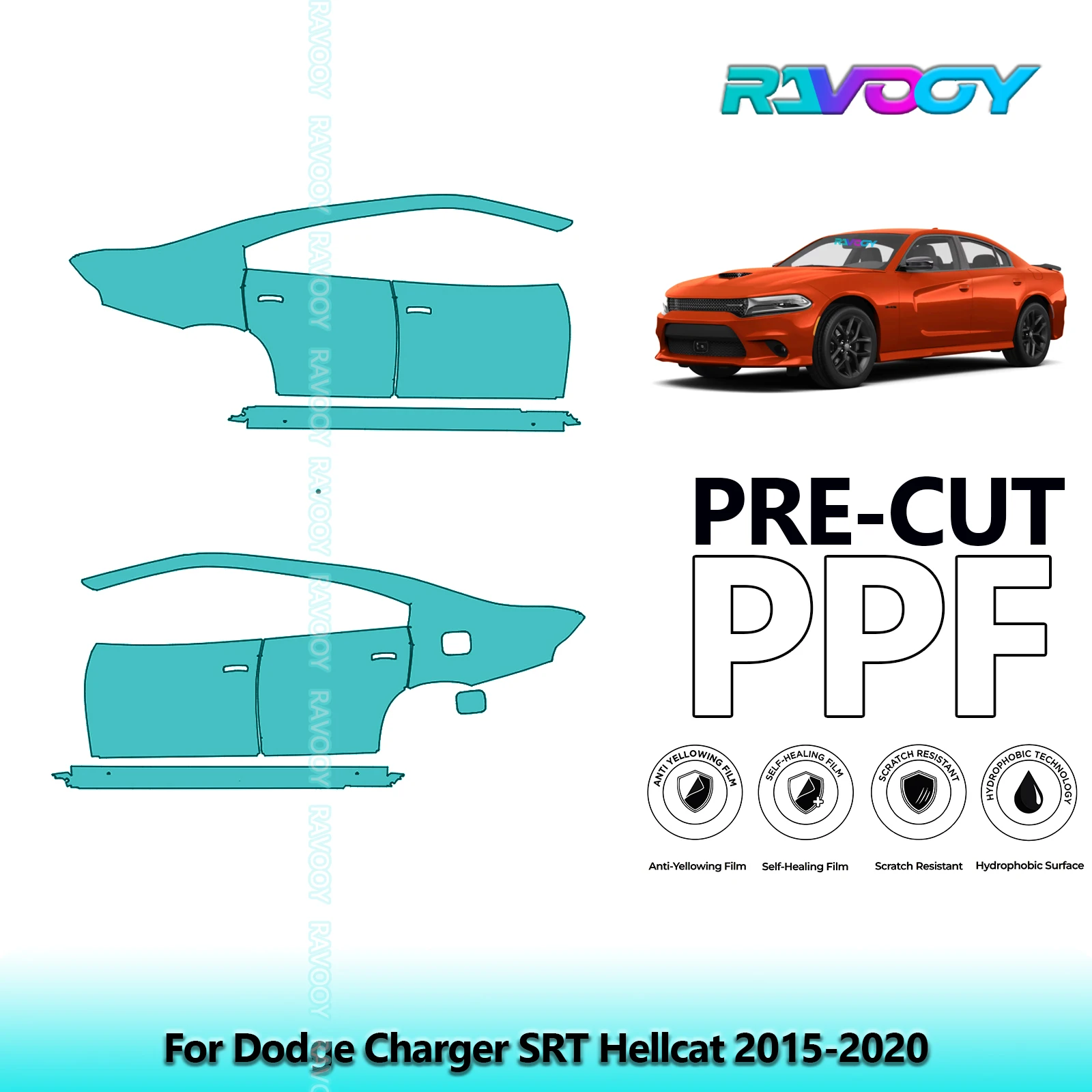 

For Dodge Charger SRT Hellcat 2015-2020 8.5mil Clear Matte Pre-Cut PPF Door & A/B Pillar Kit TPU Paint Protection Film Set