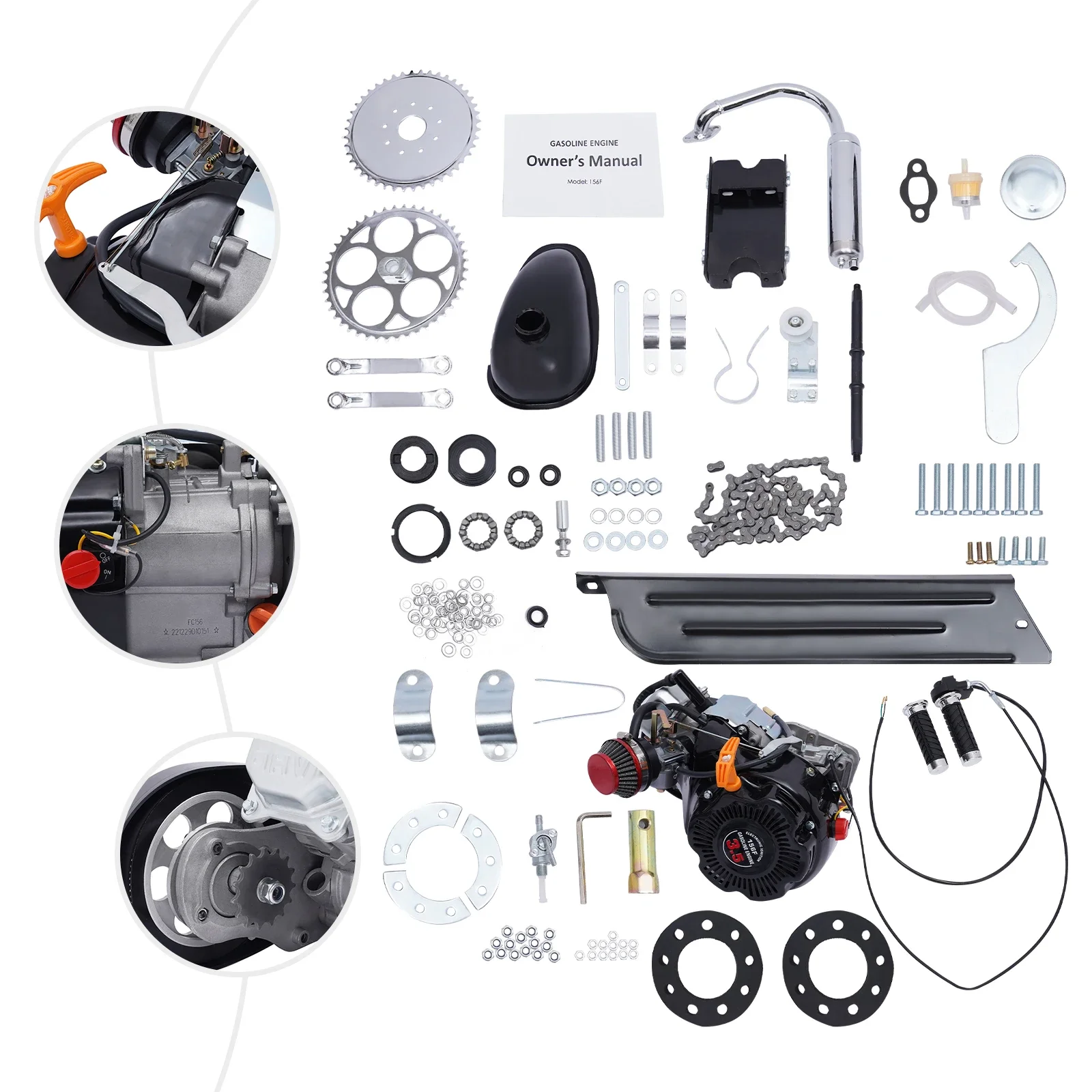 Gasoline Engine Set 100CC Single Cylinder 4-Stroke Black Gas Petrol Motorized Bike Engine Scooter